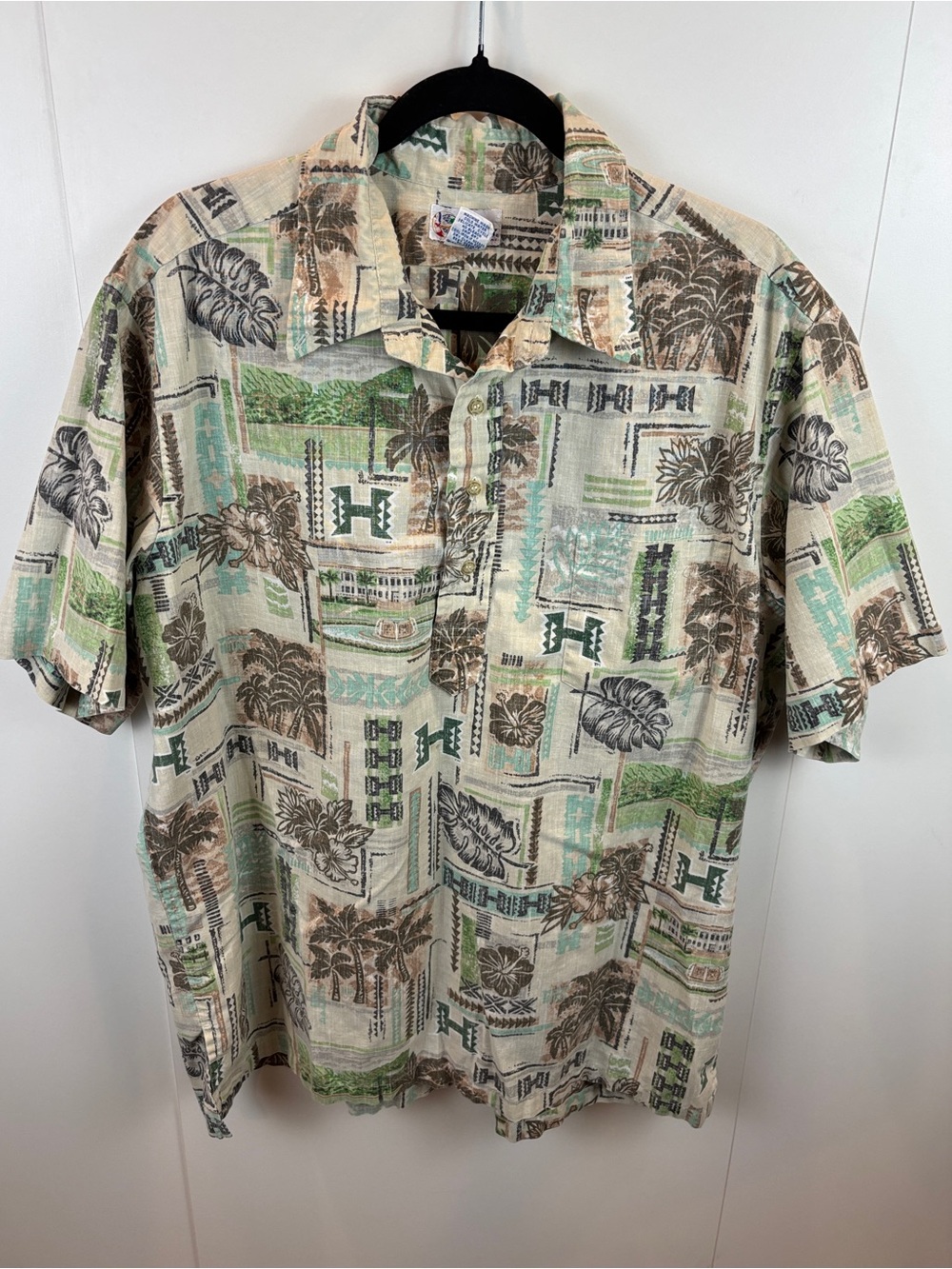 Reyn Spooner Shirt Mens XL University Hawaii Floral Reverse Popover Tan Orchid